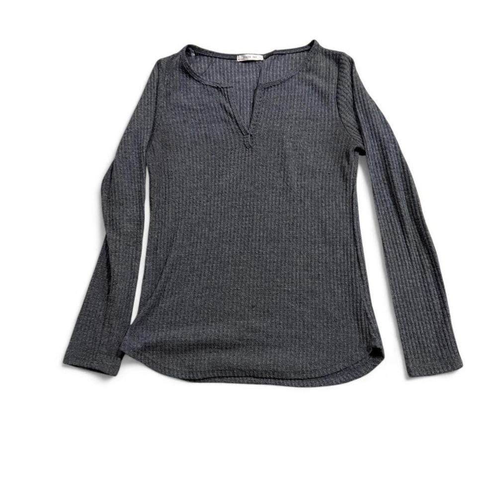 Charcoal Waffle Knit Henley Long Sleeve Top – Byron‎ Bay – Size S